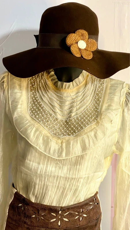 Blusa In Organza Con Perle & Gonna Misure in Foto