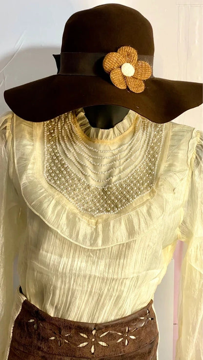 Blusa In Organza Con Perle & Gonna Misure in Foto