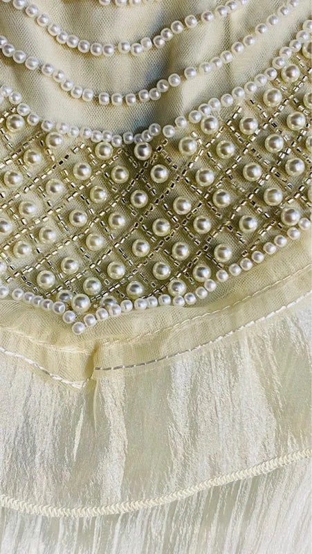 Blusa In Organza Con Perle & Gonna Misure in Foto