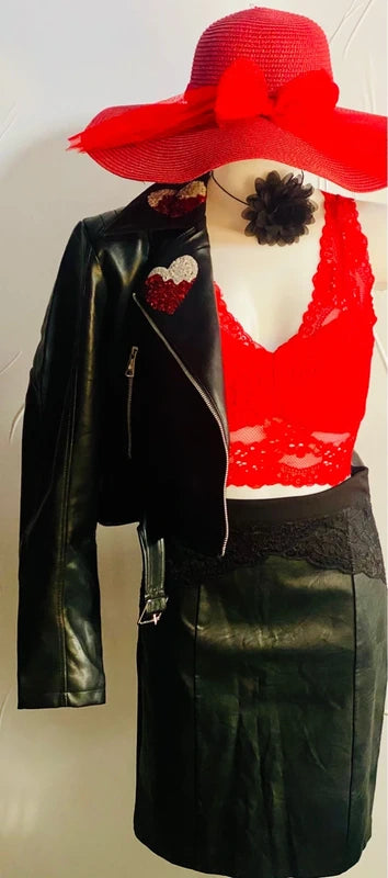 Set da una S alla L Chiodo Bralette in Pizzo &Gonna Misure In Foto