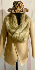 Montone cappotto in shearling con collo in pelliccia sintetica fissa Cappello In Regalo Misure in Foto