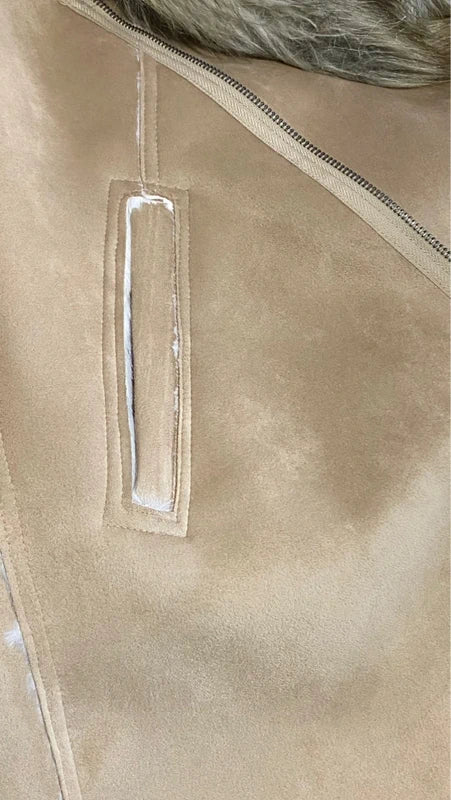 Montone cappotto in shearling con collo in pelliccia sintetica fissa Cappello In Regalo Misure in Foto