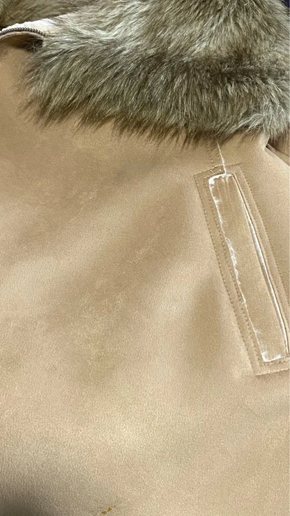 Montone cappotto in shearling con collo in pelliccia sintetica fissa Cappello In Regalo Misure in Foto