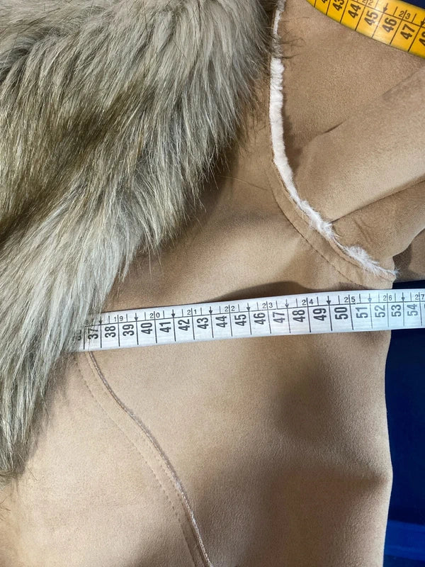 Montone cappotto in shearling con collo in pelliccia sintetica fissa Cappello In Regalo Misure in Foto