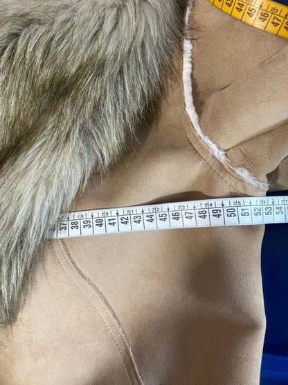 Montone cappotto in shearling con collo in pelliccia sintetica fissa Cappello In Regalo Misure in Foto