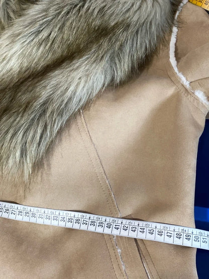 Montone cappotto in shearling con collo in pelliccia sintetica fissa Cappello In Regalo Misure in Foto