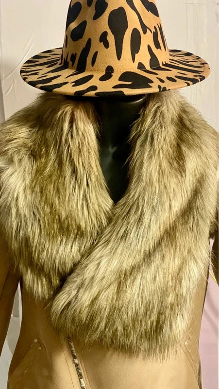 Montone cappotto in shearling con collo in pelliccia sintetica fissa Cappello In Regalo Misure in Foto