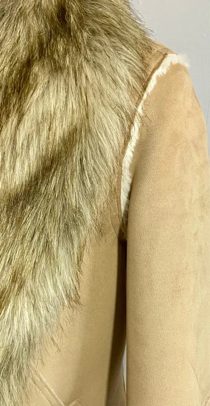 Montone cappotto in shearling con collo in pelliccia sintetica fissa Cappello In Regalo Misure in Foto