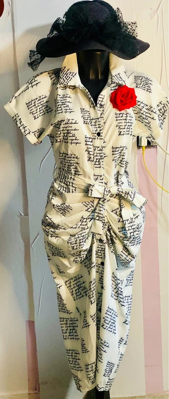 abito chemisier drappeggiato con stampa a grafia spilla decorativa Misure In Foto