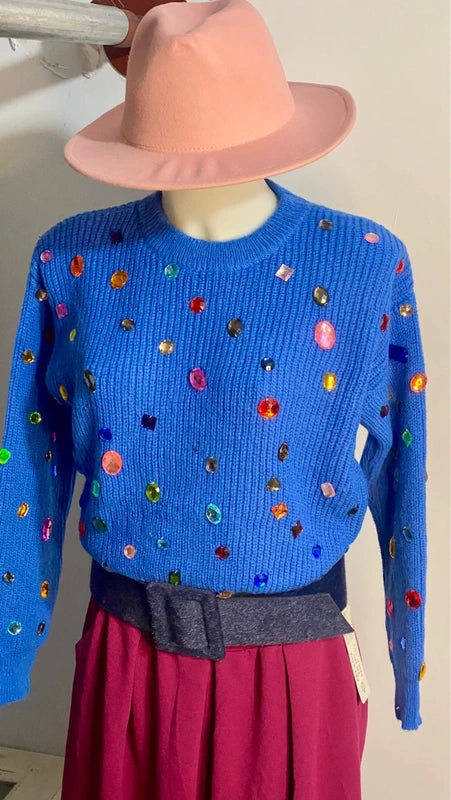 Maglione di lana con pietre decorative & Gonna Longuette Misure in Foto