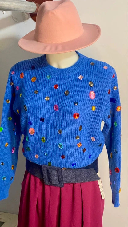 Maglione di lana con pietre decorative & Gonna Longuette Misure in Foto