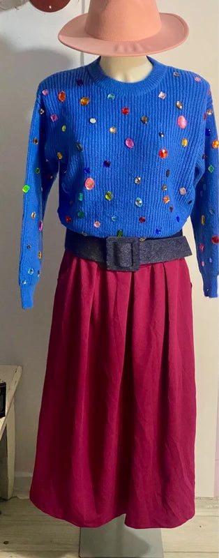 Maglione di lana con pietre decorative & Gonna Longuette Misure in Foto