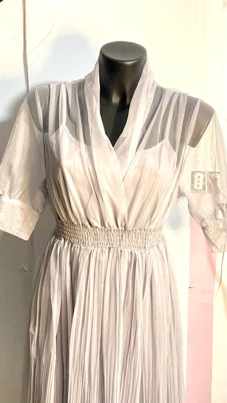 Abito Midi A Pieghe In Tulle Raffinato Misure Nelle Foto