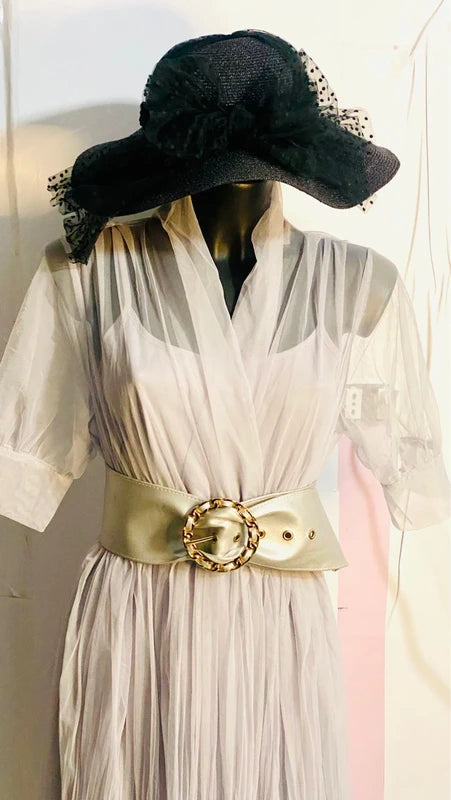 Abito Midi A Pieghe In Tulle Raffinato Misure Nelle Foto