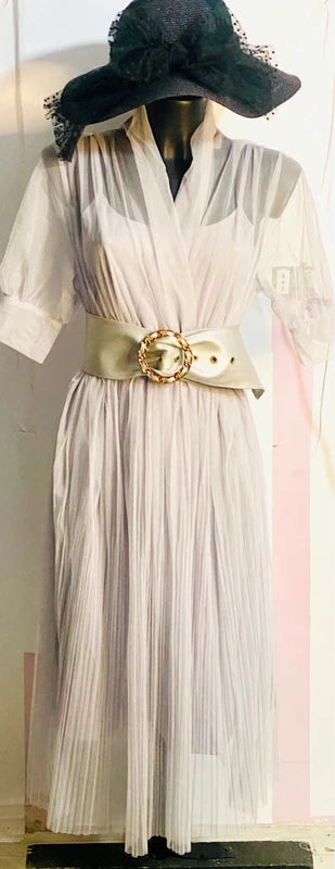 Abito Midi A Pieghe In Tulle Raffinato Misure Nelle Foto