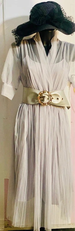 Abito Midi A Pieghe In Tulle Raffinato Misure Nelle Foto