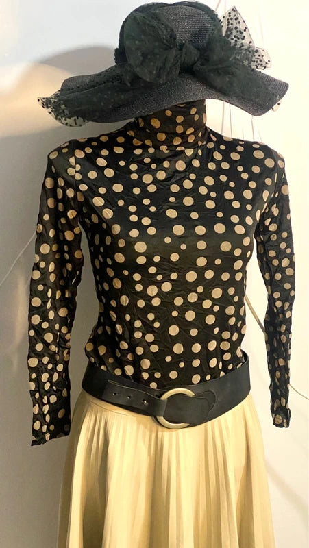 Dolcevita a Pois nero e beige & Gonna Longuette Ecopelle Misure In Foto