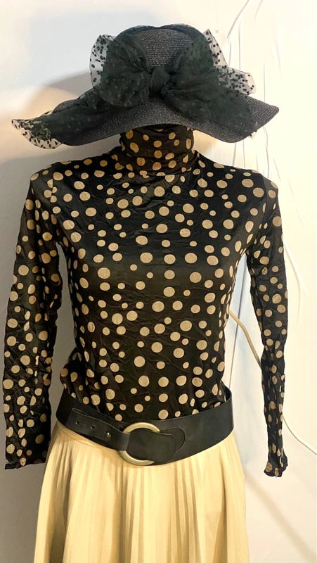 Dolcevita a Pois nero e beige & Gonna Longuette Ecopelle Misure In Foto