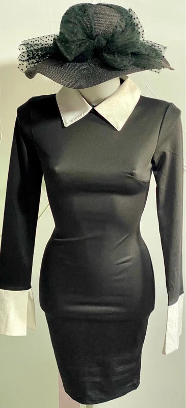 Tubino abito Con Colletto nero Taglia S/M Elastico Misure In Foto