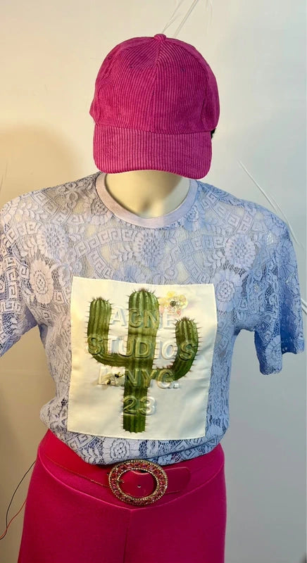 Pantalone a vita alta in Viscosa Top In Pizzo Berretto Cappello in Regalo Misure In Foto