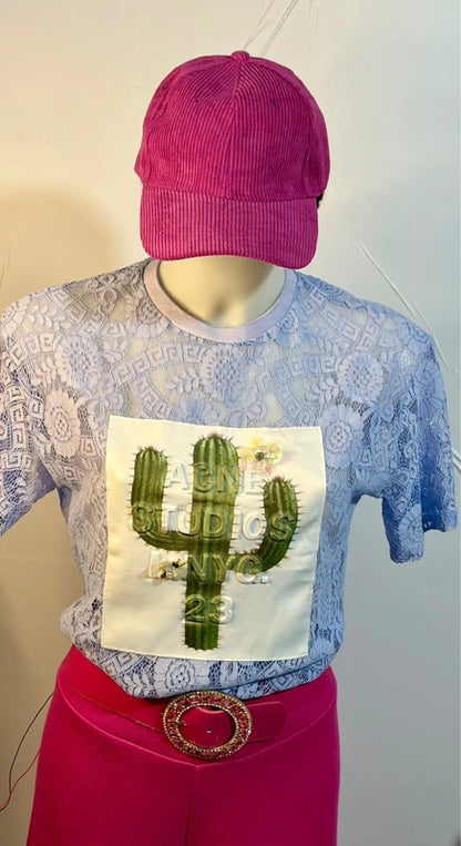 Pantalone a vita alta in Viscosa Top In Pizzo Berretto Cappello in Regalo Misure In Foto