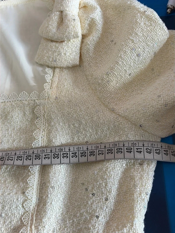 Abito Midi Bouclé,Vintage Anni ‘60,In Pizzo Con Paillettes A Sirena Misure In Foto