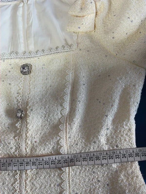 Abito Midi Bouclé,Vintage Anni ‘60,In Pizzo Con Paillettes A Sirena Misure In Foto