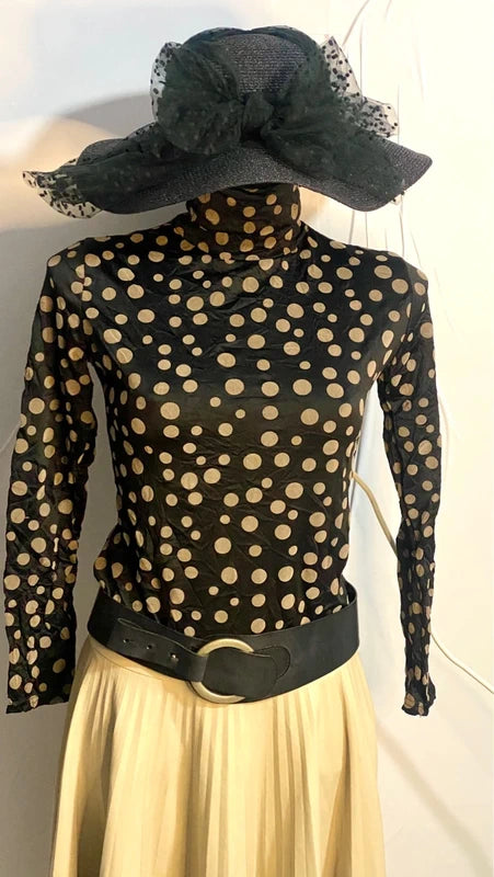 Dolcevita a Pois nero e beige & Gonna Longuette Ecopelle Misure In Foto