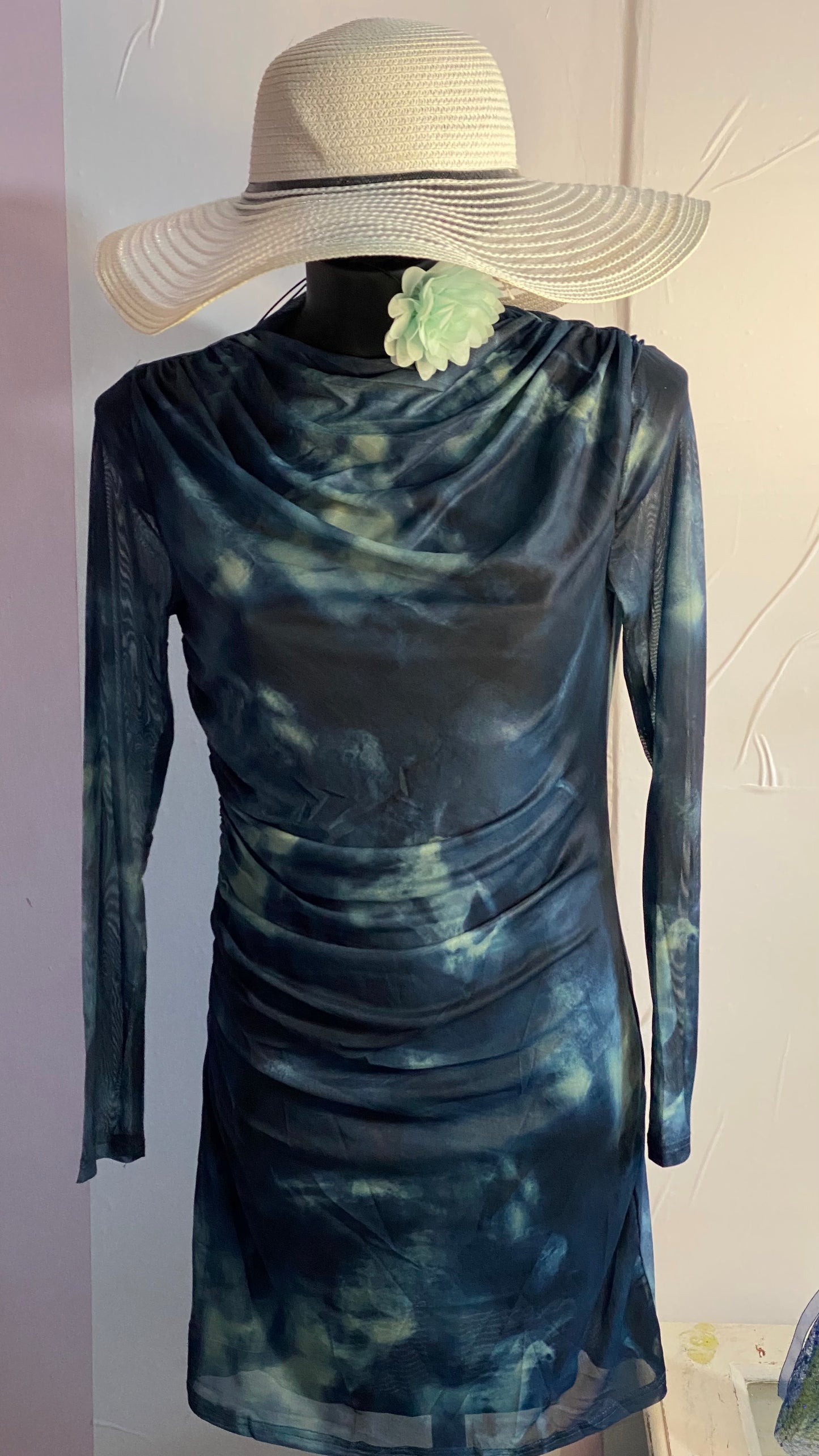 Abito Drappeggiato Elastico Fantasia Astratta