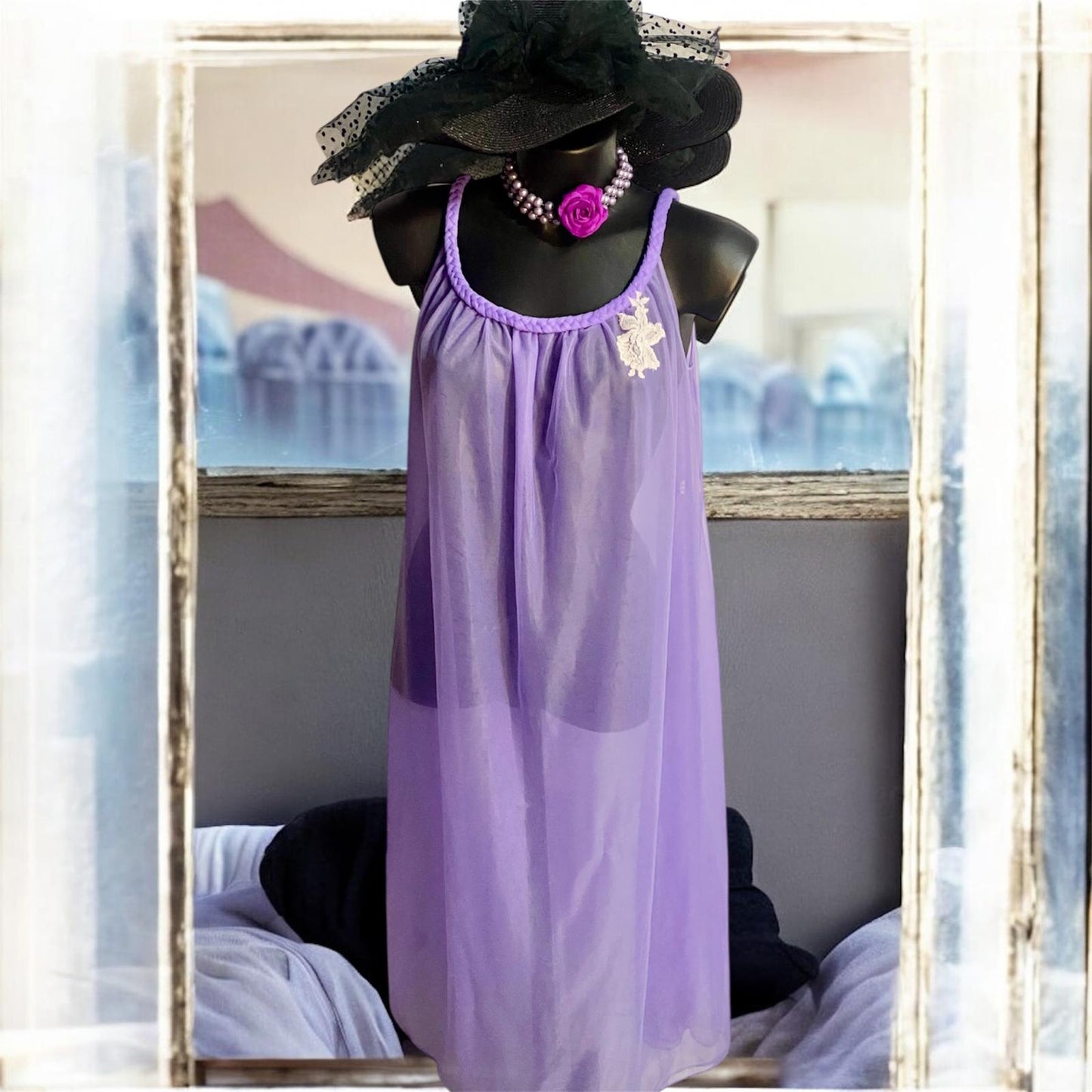 Lingerie Vintage Camicia da Notte Effetto Tulle & Pizzo