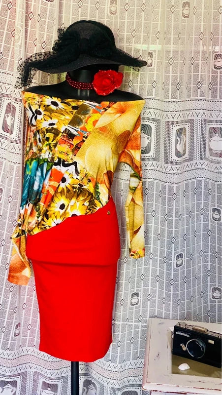 Red vintage suit with skirt