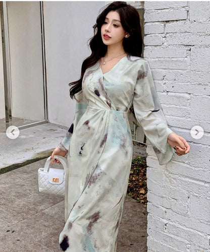 Abito Midi Longuette Con Scollo V Maniche Lunghe A Campana Misure Nelle Foto