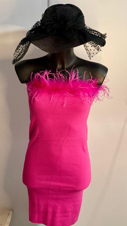 Bellissimo Tubino in Lanetta in Viscosa Elastico con Piume