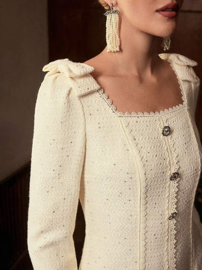 Abito Midi Bouclé,Vintage Anni ‘60,In Pizzo Con Paillettes A Sirena Misure In Foto