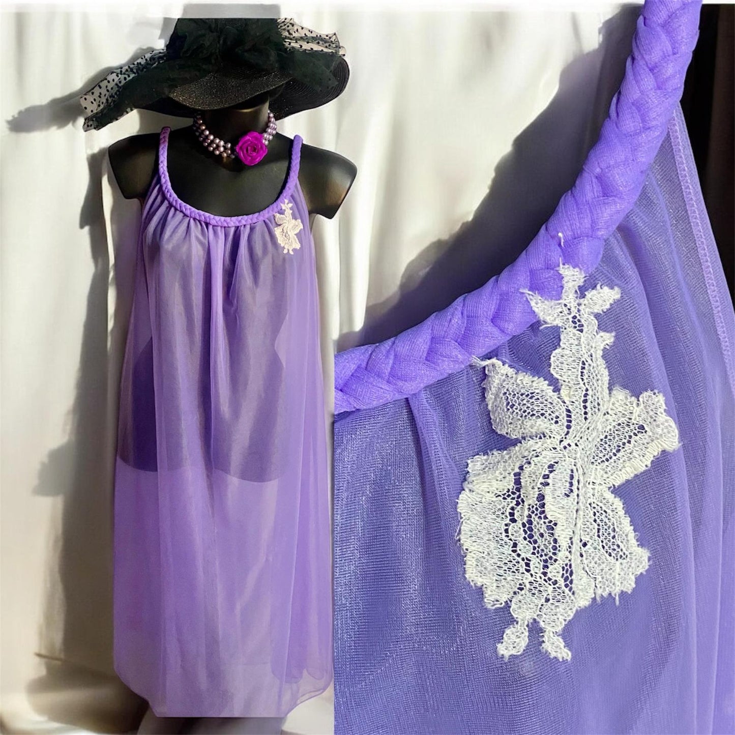 Lingerie Vintage Camicia da Notte Effetto Tulle & Pizzo