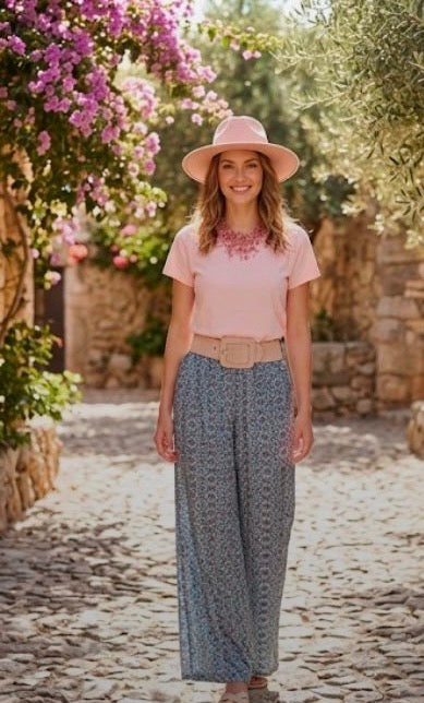 T-shirt in Cotone & Pantalone Gambe Ampie