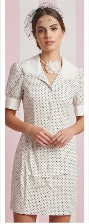 Mini abito stile Vintage con collo ampio in pizzo Misure Nelle Foto