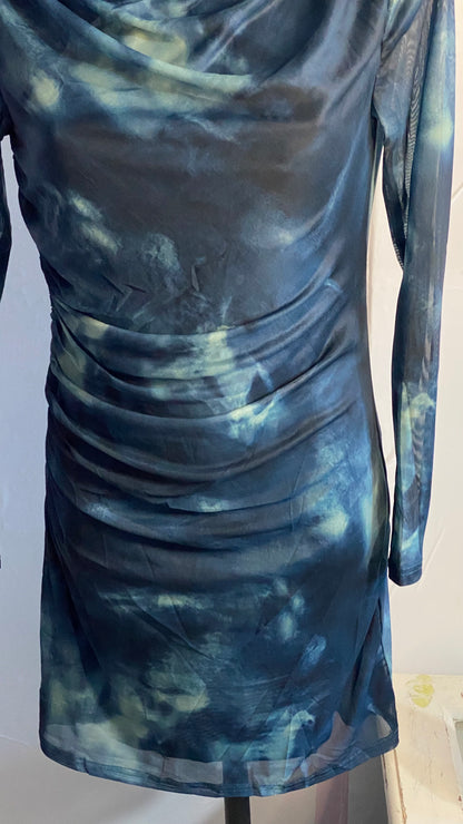 Abito Drappeggiato Elastico Fantasia Astratta