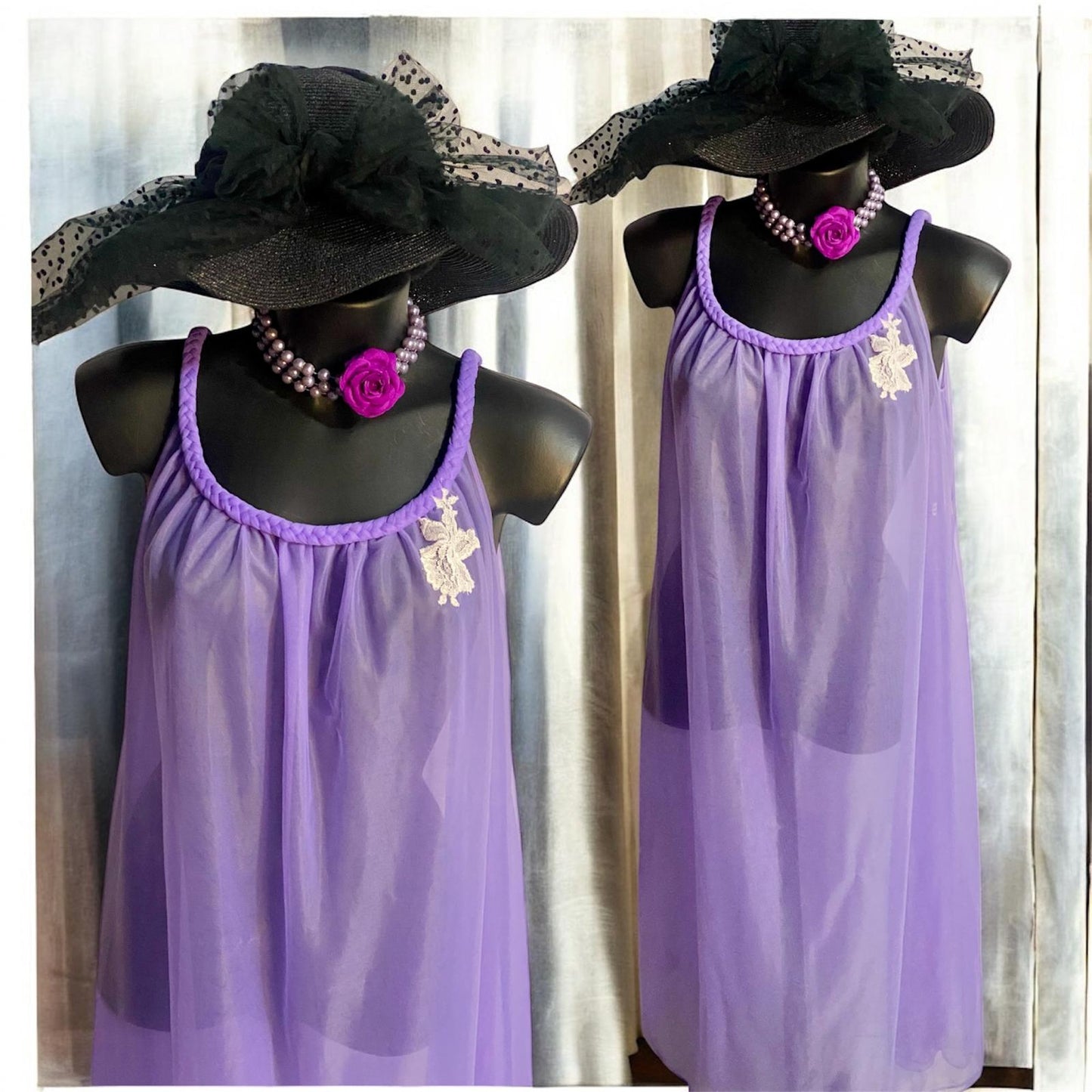 Lingerie Vintage Camicia da Notte Effetto Tulle & Pizzo