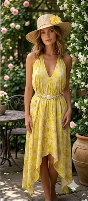 Abito lungo con conchiglie e Cintura in Macrame’