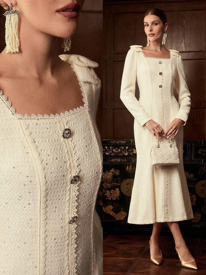 Abito Midi Bouclé,Vintage Anni ‘60,In Pizzo Con Paillettes A Sirena Misure In Foto