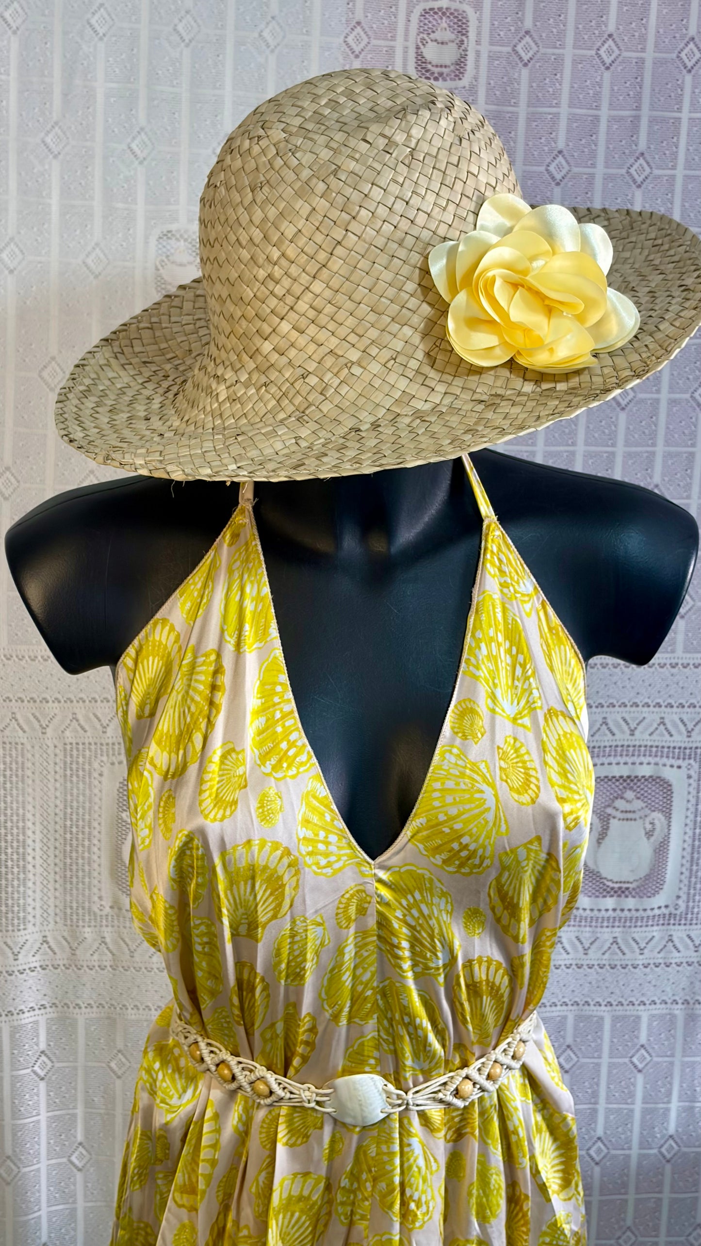 Abito lungo con conchiglie e Cintura in Macrame’