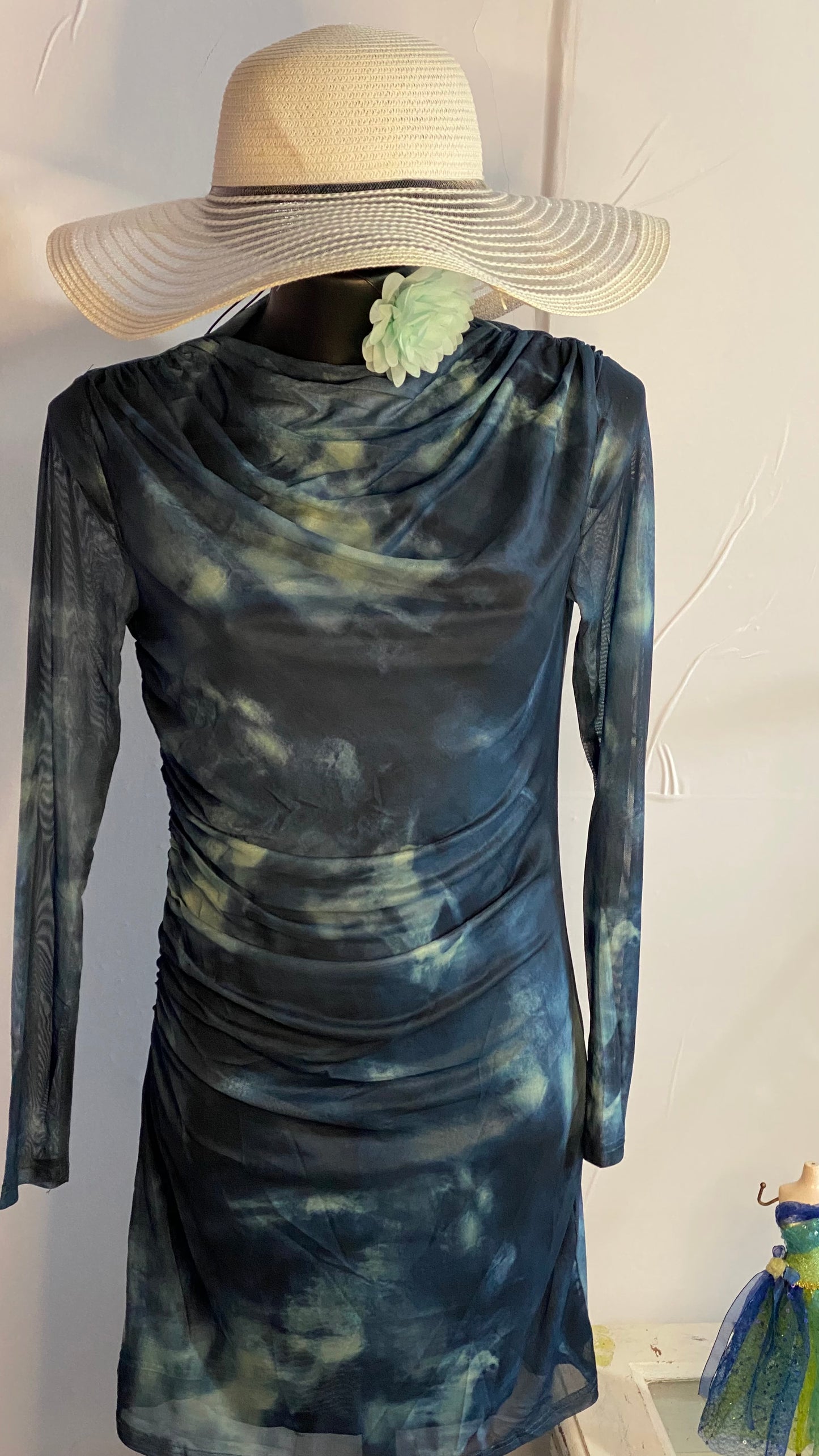 Abito Drappeggiato Elastico Fantasia Astratta