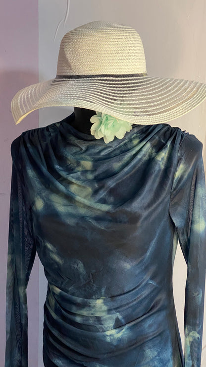 Abito Drappeggiato Elastico Fantasia Astratta