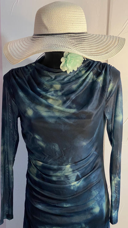 Abito Drappeggiato Elastico Fantasia Astratta