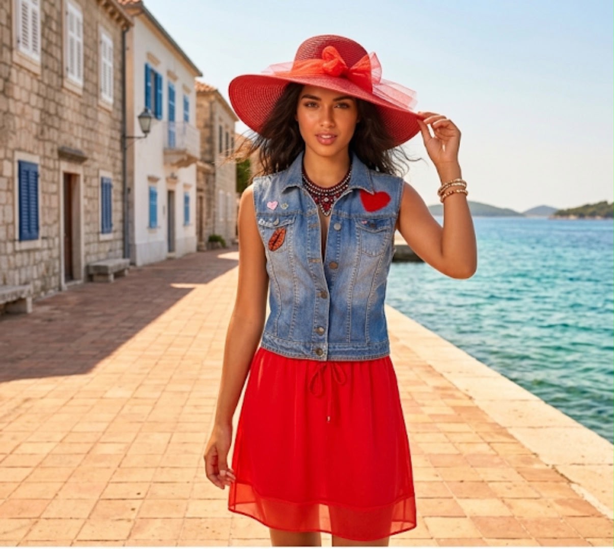 Gilet in denim con gonna