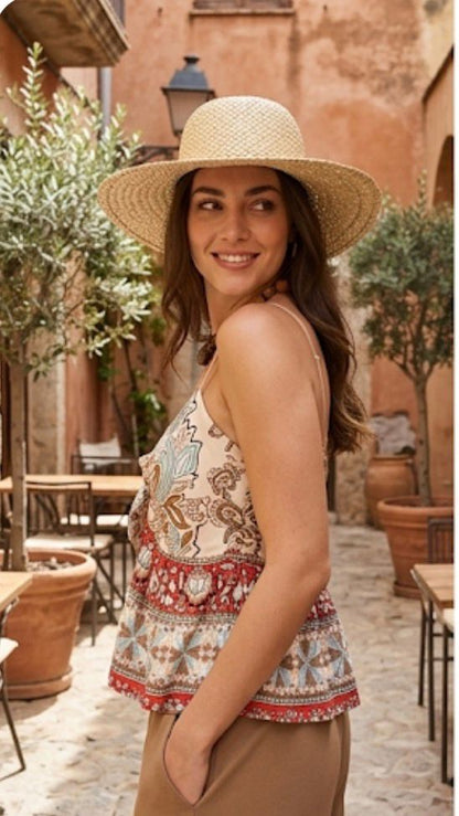 Pantaloni palazzo a gamba larga stile boho chic con tasche anteriori