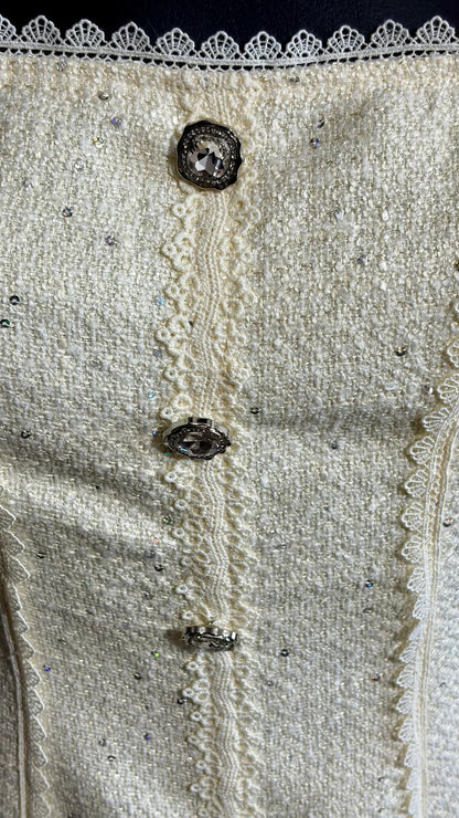 Abito Midi Bouclé,Vintage Anni ‘60,In Pizzo Con Paillettes A Sirena Misure In Foto