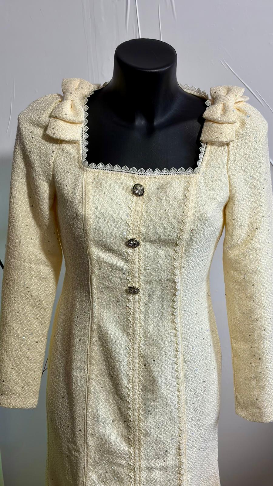 Abito Midi Bouclé,Vintage Anni ‘60,In Pizzo Con Paillettes A Sirena Misure In Foto