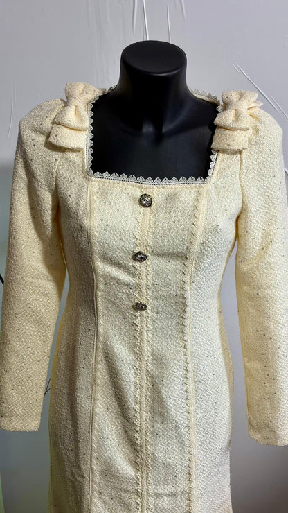 Abito Midi Bouclé,Vintage Anni ‘60,In Pizzo Con Paillettes A Sirena Misure In Foto